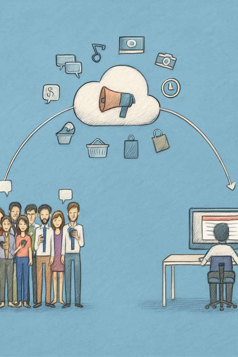 Fast and dependable Digital PR with man sending brand mentions to audience