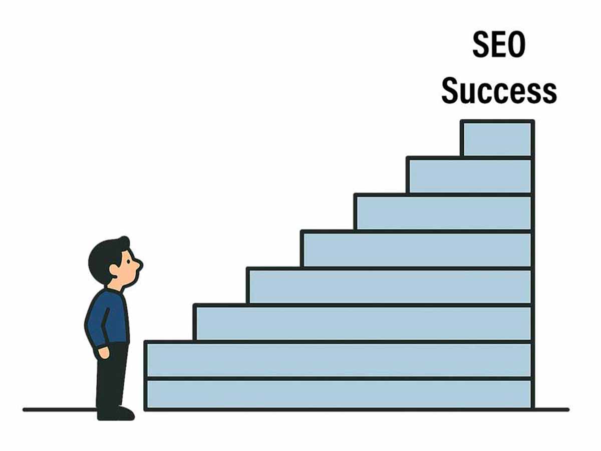 Foundational backlinks for the early stages of linkbuilding with man and stairs