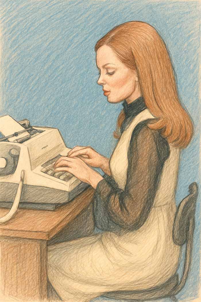 Woman writing SEO content on a vintage typewriter