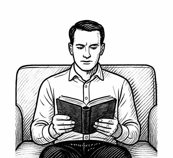 A man reading a book while waiting for his backlinks to be created