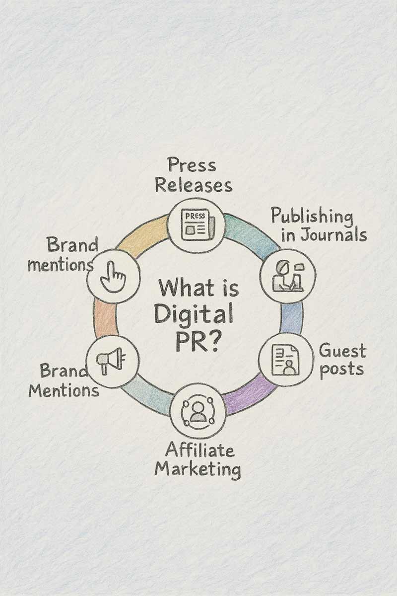 What is Digital PR with different elements of it listed