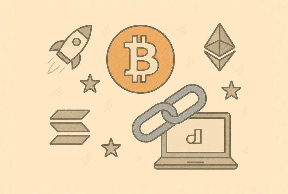 Bitcoin Ethereum and Solana logo buy backlinks for crypto