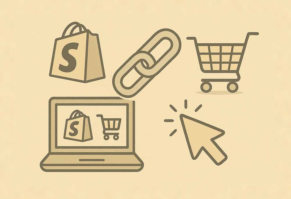 Laptop and Shopify logo buy backlinks for Ecommerce websites