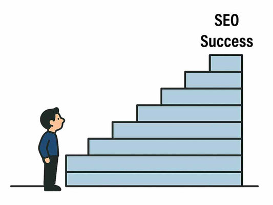 Foundational backlinks for the early stages of linkbuilding with man and stairs
