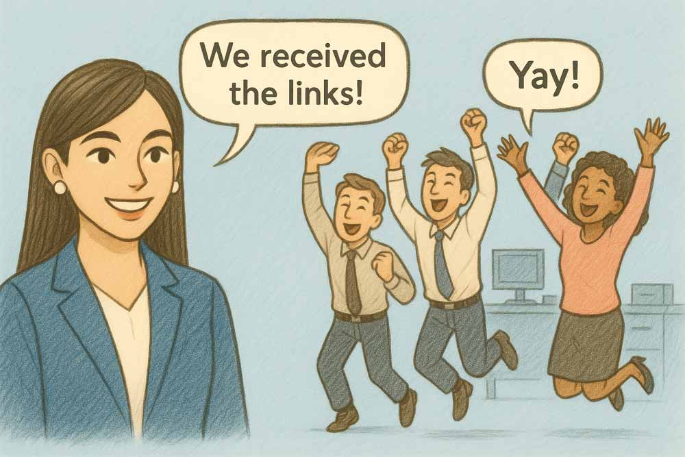 A marketing team celebrating after receiving their backlinks